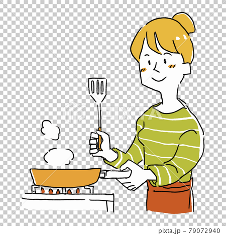 Woman cooking in a frying pan - Stock Illustration [79072940] - PIXTA