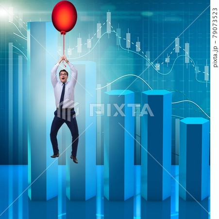 Businessman flying on hot balloon over graph Businessman flying on hot balloon over graph 79073523