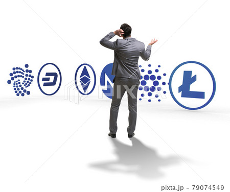 Concept of various cryptocurrencies and businessman 79074549