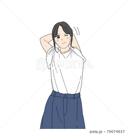 右肩をストレッチする女性のイラスト素材