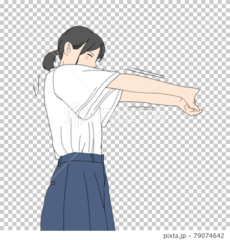 A woman who stretches her arms and stretches her shoulder blades 79074642