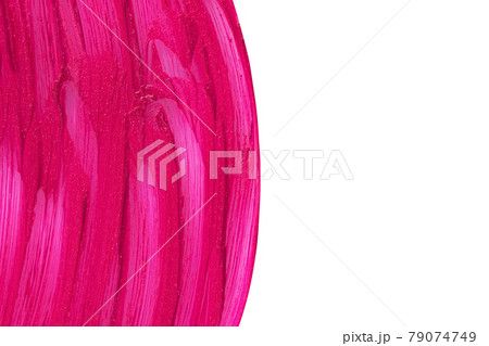 Purple cosmetics smear pattern. Liquid lipstick cosmetic isolated on white. Beauty product sample closeup. Pink swatch matt backdrop. Makeup fashionable creamy texture 79074749