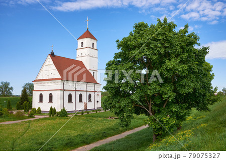Transfiguration Cathedral in a summer landscape, Zaslavl city,  Minsk region. Belarus. 79075327