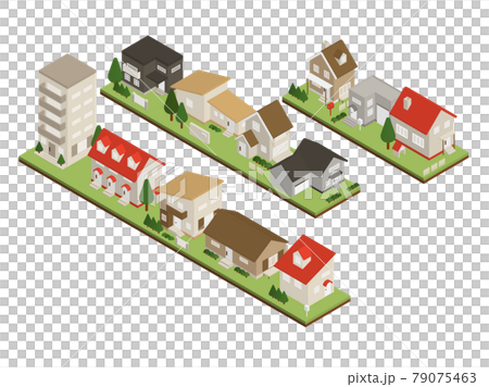 いろいろなお家 アイソメイラストのイラスト素材