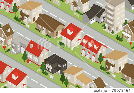 いろいろな住宅が見える景色 街並み アイソメイラスト いろいろな住宅が見える景色 街並み アイソメイラスト 79075464