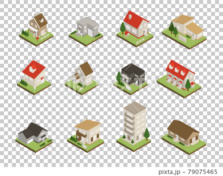 いろいろな住宅セット　アイソメイラスト 79075465