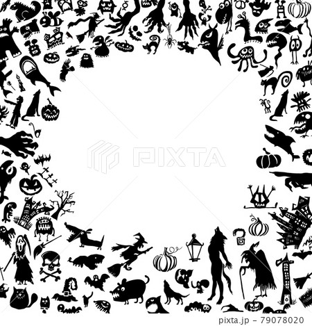 A frame of objects for Halloween. Monsters objects. Vector illustration A frame of objects for Halloween. Monsters objects. Vector illustration 79078020