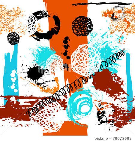 Seamless rainbow background made from brush strokes. Abstract drawn symbols. Vector illustration 79078695