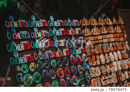 Ancient Mexican-themed souvenir shop at a tourist spot. Ancient Mexican-themed souvenir shop at a tourist spot. 79079473