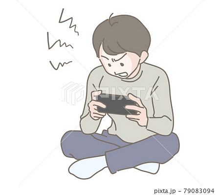 ゲーム依存 スマホ依存の男子 背景なし 人物のみのイラスト素材