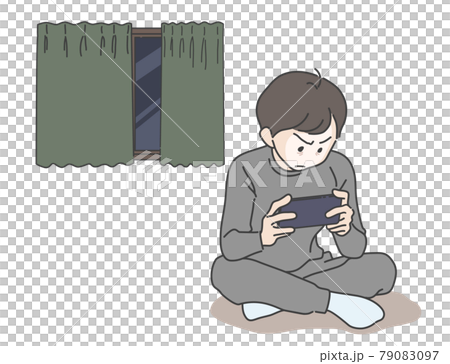 ゲームで夜更かしする男子のイメージイラスト ゲーム依存 スマホ依存のイラスト素材