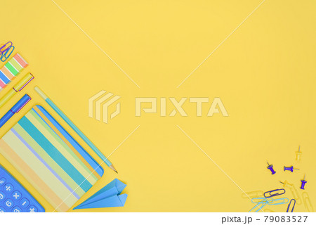 Yellow and blue concept of education, back to school or office settlements concept.  79083527
