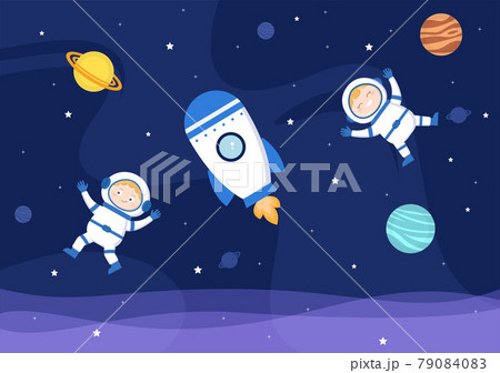 Astronaut With Rocket Illustration For Explore In Outer Space And Movement To See Stars, Moon, Planets Or Asteroids Astronaut With Rocket Illustration For Explore In Outer Space And Movement To See Stars, Moon, Planets Or Asteroids 79084083