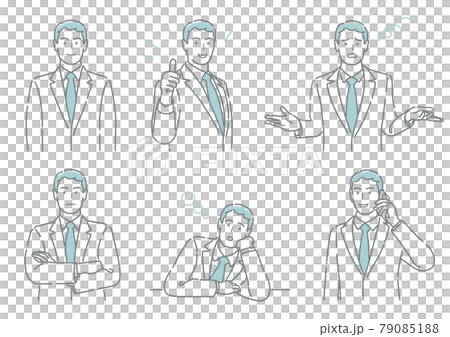 ビジネスパーソンのポーズ集 シンプルな線画イラストセット ビジネスパーソンのポーズ集 シンプルな線画イラストセット 79085188