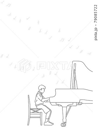 ピアノを弾く男の子のイラスト 白背景 線画 ベクター 切り抜き のイラスト素材