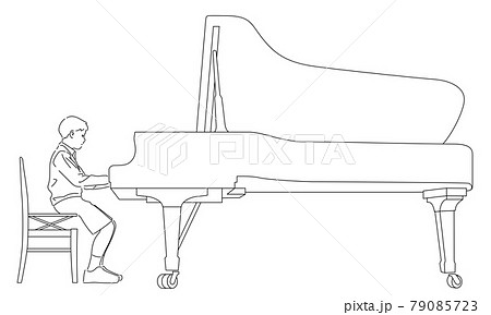 ピアノを弾く男の子のイラスト 白背景 線画 ベクター 切り抜き のイラスト素材
