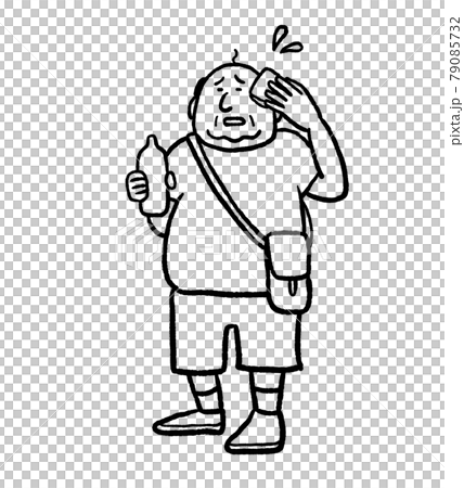 熱中症予防に水分補給をする中年男性の線画イラスト 熱中症予防に水分補給をする中年男性の線画イラスト 79085732