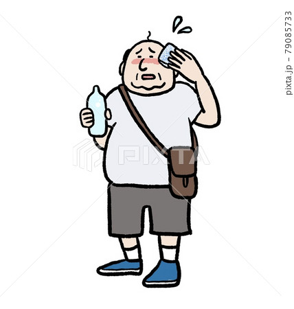 熱中症予防に水分補給をする中年男性のイラストのイラスト素材