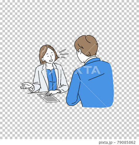 商談、ビジネスシーン、笑顔、打ち合わせ、女性、営業マン 79085862