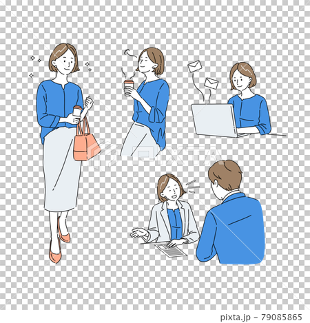 Olの半日 ビジネスシーン セット ビジネス 女性 働く女性のイラストのイラスト素材