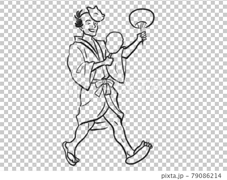 Illustration of a person enjoying a festival with a touch of Japanese painting Illustration of a person enjoying a festival with a touch of Japanese painting 79086214