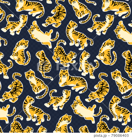 Hand-painted tiger seamless pattern white line Hand-painted tiger seamless pattern white line 79086403