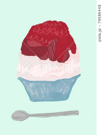 イチゴ味のかき氷の手書き風イラストのイラスト素材