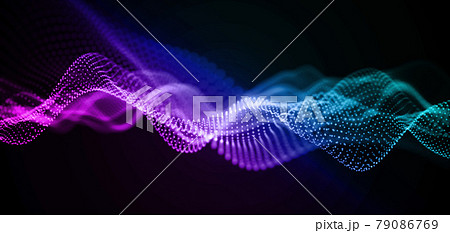 カラフルなパーティクル素材。粒子の未来的なサイバー背景 79086769