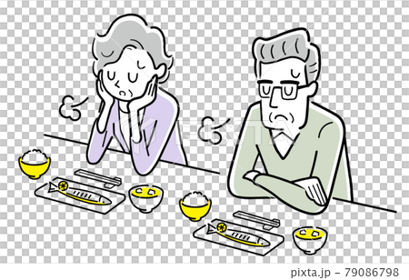Vector Illustration Material: Senior man and senior woman with no appetite, couple Vector Illustration Material: Senior man and senior woman with no appetite, couple 79086798