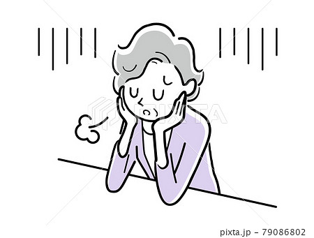 ベクターイラスト素材:ため息をつき落ち込むシニア女性 ベクターイラスト素材:ため息をつき落ち込むシニア女性 79086802