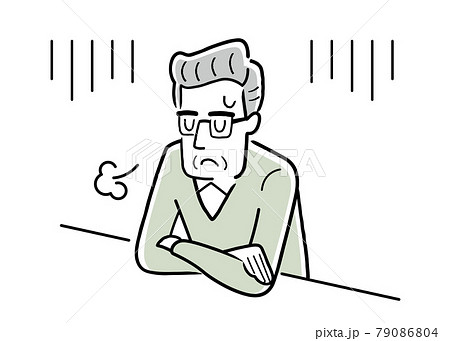 ベクターイラスト素材:落ち込みため息をつくシニア男性 ベクターイラスト素材:落ち込みため息をつくシニア男性 79086804