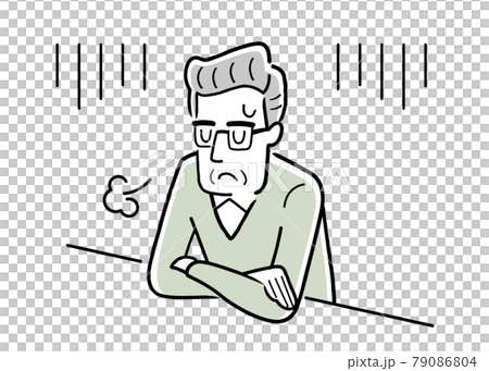 ベクターイラスト素材:落ち込みため息をつくシニア男性 ベクターイラスト素材:落ち込みため息をつくシニア男性 79086804