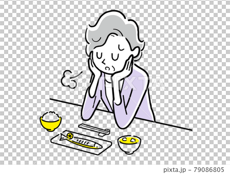 ベクターイラスト素材：食欲がないシニア女性 79086805