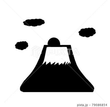 雲間から日の出が覗く富士山のシルエット 79086854