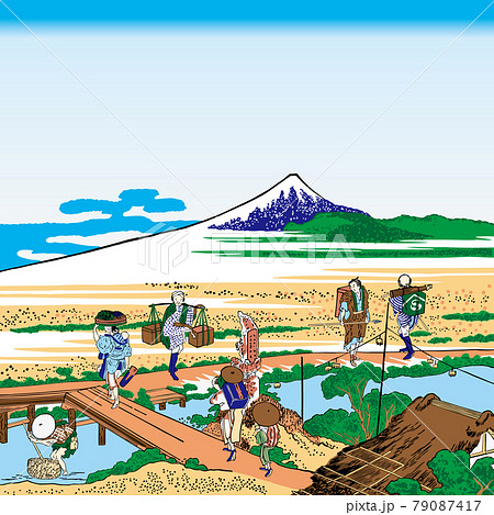 葛飾北斎イメージ相州仲原明るいバージョン正方形 葛飾北斎イメージ相州仲原明るいバージョン正方形 79087417