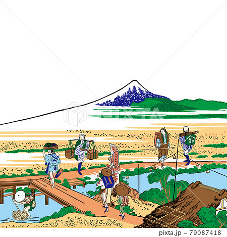 葛飾北斎イメージ相州仲原明るいバージョン正方形白バック 79087418