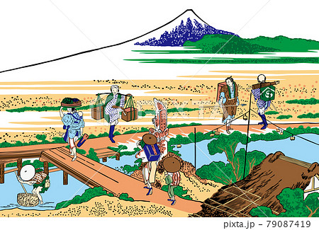 葛飾北斎イメージ相州仲原明るいバージョン白バック 79087419