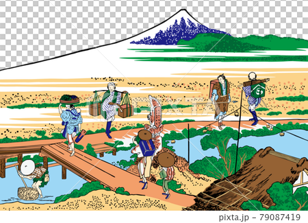 葛飾北斎イメージ相州仲原明るいバージョン白バック 79087419