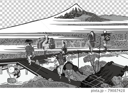 Katsushika Hokusai 圖像 Sagami Nakahara 黑白背景 79087428