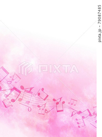 ピンク色の音符の水彩イラスト 79087485