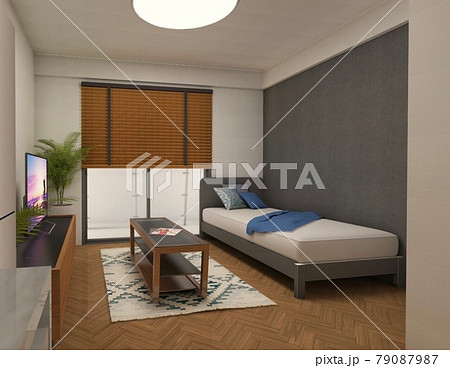 シンプルインテリアのワンルームパース 79087987