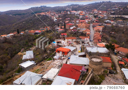 Aerial view of the small tourist town of Sighnaghi Aerial view of the small tourist town of Sighnaghi 79088760