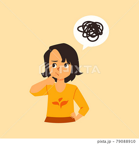 Thinking Girl With Disorderly Messy Thoughts のイラスト素材