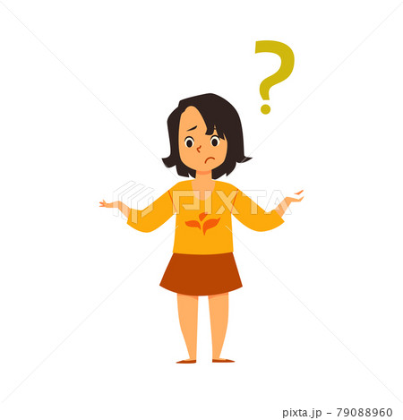 Child in bewilderment and confusion has question, vector illustration isolated. 79088960