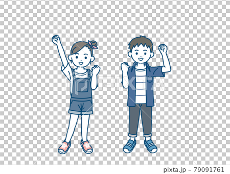 充滿活力的男孩和女孩的插圖 膽量構成 兒童 小學生 低年級 全身 充滿活力的男孩和女孩的插圖 膽量構成 兒童 小學生 低年級 全身 79091761