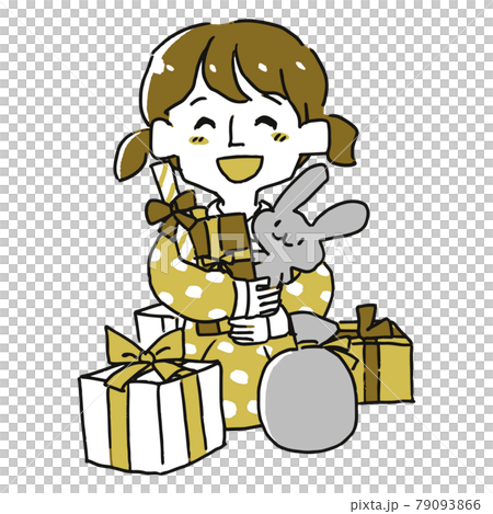 たくさんのプレゼントを貰って嬉しそうな女の子 79093866