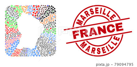 Marseille France Badge and French Guiana Map Hole Mosaic 79094795