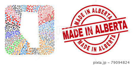 Made in Alberta Badge and Alberta Province Map Stencil Mosaic 79094824