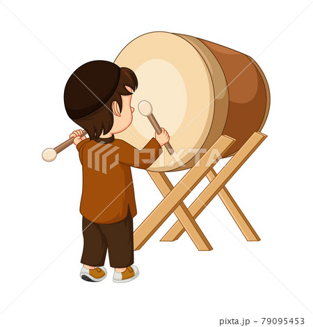 Happy muslim boy cartoon hitting Bedug Happy muslim boy cartoon hitting Bedug 79095453