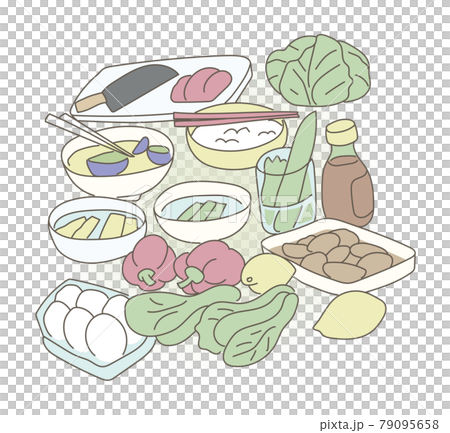 放置在小廚房中的烹飪食材插圖 79095658